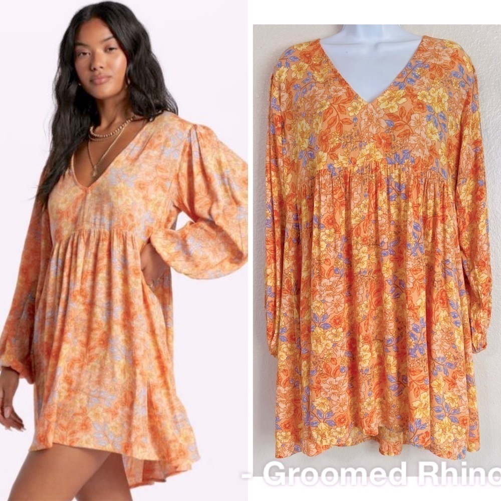 Billabong Secret Wish Floral Dress In Melon Size M